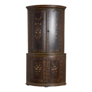 Original Hand-Painted Swedish Pine Bowfront Corner Cabinet, Dated 1846 For Sale