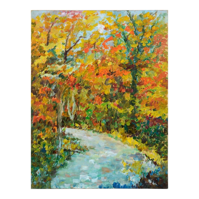 Stream in the Forest in Autumn - Landscape in Acrylic on Canvas For Sale