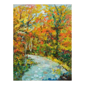 Stream in the Forest in Autumn - Landscape in Acrylic on Canvas