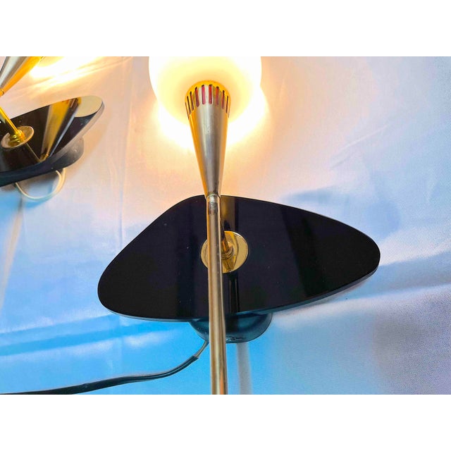 Maison Arlus Pair of Brass and Black Wall Sconces, France Mid-Century For Sale - Image 11 of 14