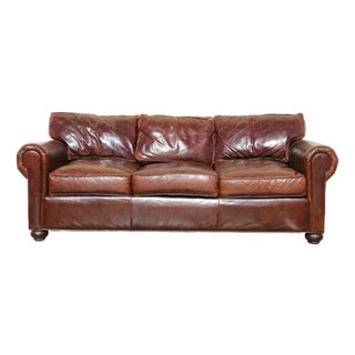 Vintage Restoration Hardware Distressed Brown Leather Three-Seat Sofa | Rh Club Sofa For Sale