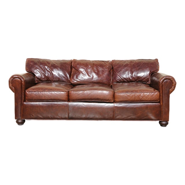 Vintage Restoration Hardware Distressed Brown Leather Three-Seat Sofa | Rh Club Sofa For Sale
