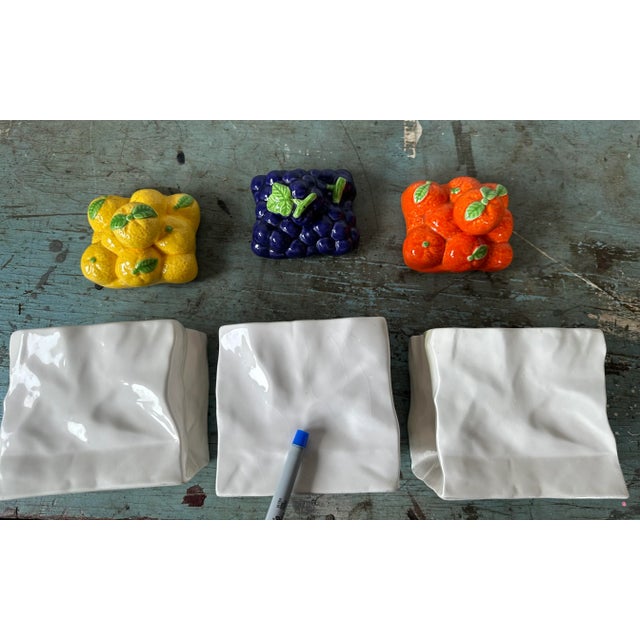 Vintage Ceramic Fruit "White Paper Bag" Containers, Set of Three - Lemons, Grapes & Oranges For Sale - Image 9 of 13