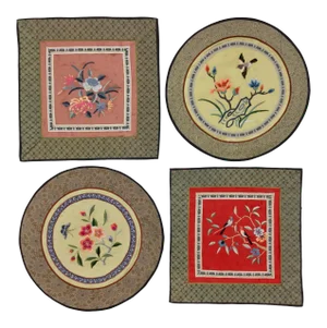 1960s Vintage Chinese Pure Silk Embroidered Place Settings - Set of 4