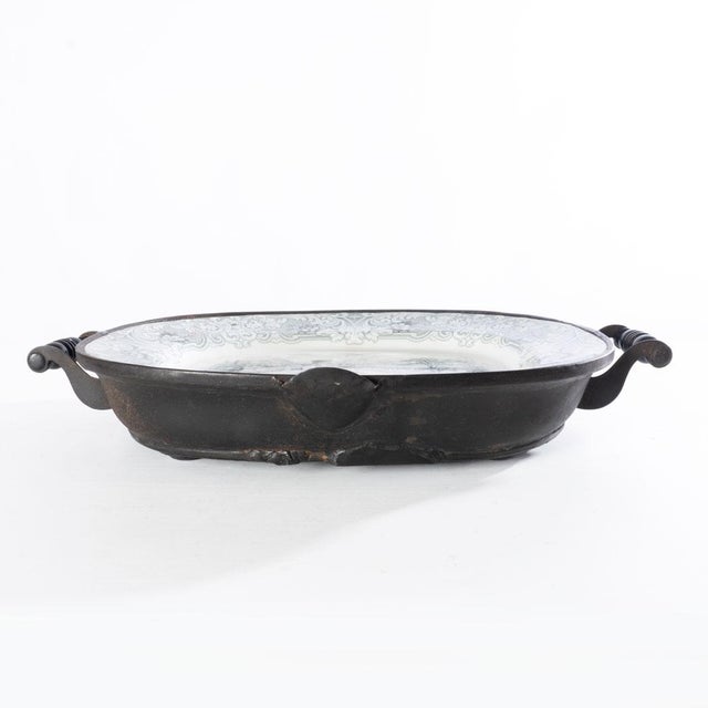 Victorian Early 20th Century Black Transferware Platter With Metal Warming Tray For Sale - Image 3 of 7