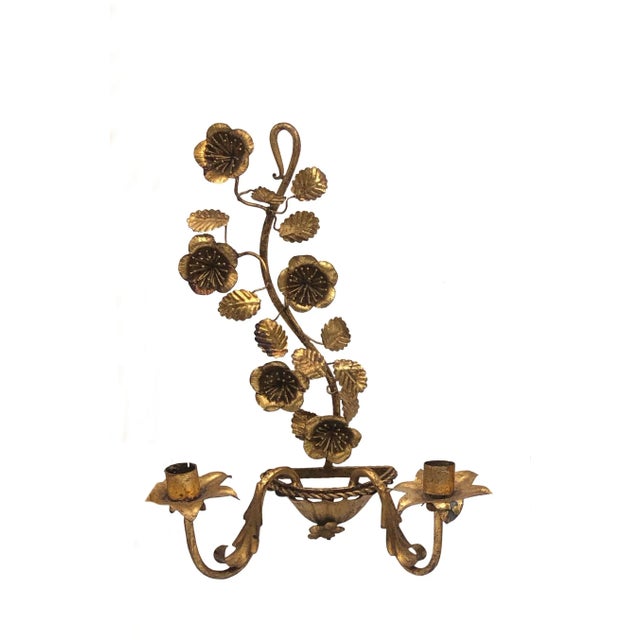 Italian Mid Century Italian Gilt Wall Sconces - a Pair For Sale - Image 3 of 8