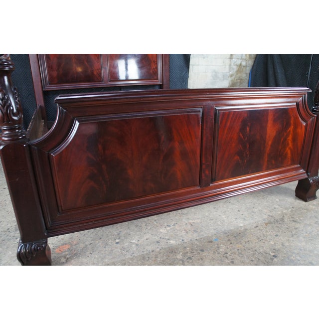 Late 20th Century Attributed to Thomasville Georgian Flame Mahogany Queen 4 Post Open Pediment Fretwork Bed For Sale - Image 11 of 12