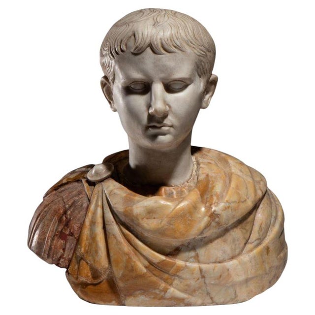 Goldenrod Unknown. Bust of Caesar, Roman Emperor, 19th Century, Marble For Sale - Image 8 of 8