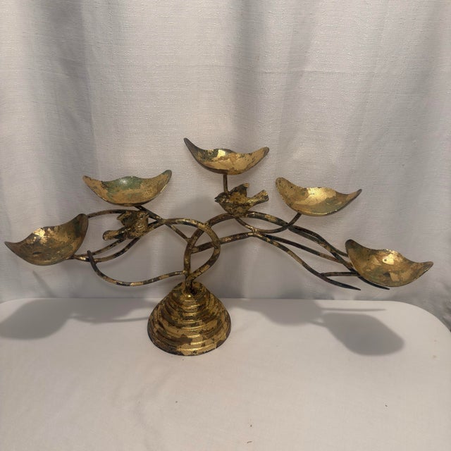 Gold Vintage Brutalist Hand Gilt Wrought Iron Bird Candelabra – Newly Painted For Sale - Image 8 of 12