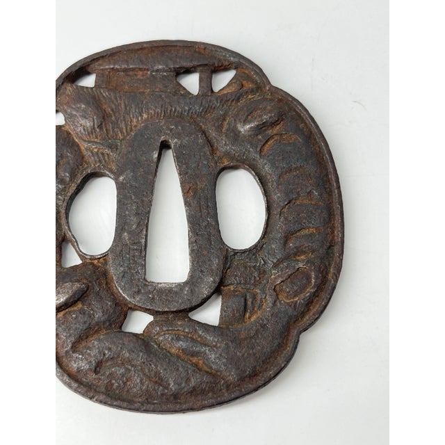 Metal Antique Japanese Samurai Sword Hilt – Iron Tsuka With Engraved Floral Motifs For Sale - Image 7 of 7