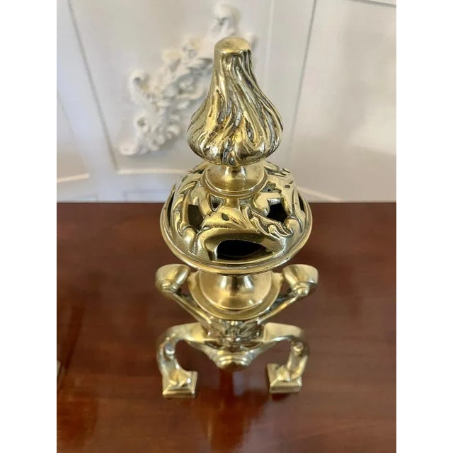 Late 19th Century Antique Victorian Ornate Brass Fire Dogs, 1870s, Set of 2 For Sale - Image 5 of 8