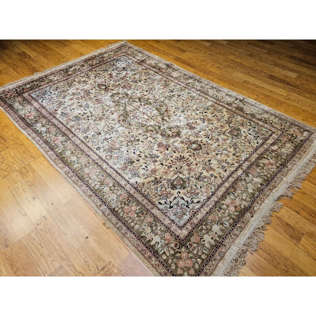 Vintage Indian Silk Rug, Hand-Knotted, Floral Medallion Design, 6' x 9' For Sale - Image 11 of 18