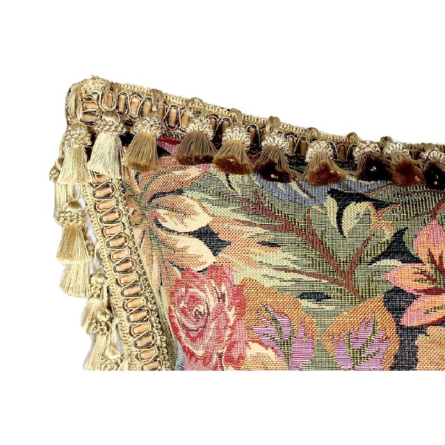 Antique French Aubusson Handwoven Needlepoint Floral Pillow Cover With Antique Tassel Fringe For Sale - Image 12 of 13