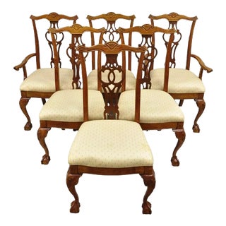 Late 20th Century Chippendale Style Mahogany Ball and Claw Dining Chairs by Henry Link - Set of 6 For Sale