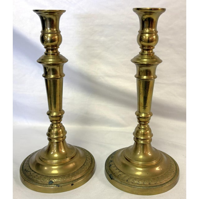 Antique French Brass Candlesticks- A Pair For Sale - Image 13 of 18