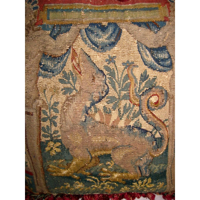 Green Pair of Tapestry Pillows a Dragon and an Fishing Eagle For Sale - Image 8 of 9