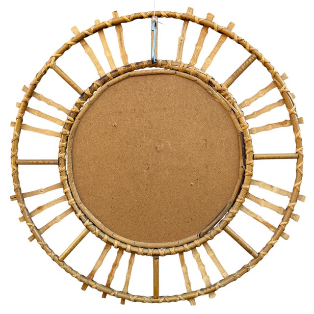 Vintage French Round Rattan Mirror, 1950s For Sale - Image 6 of 7
