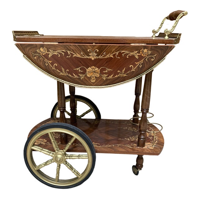 Mid Century Vintage Italian Inlay Wood Bar Cart Chairish