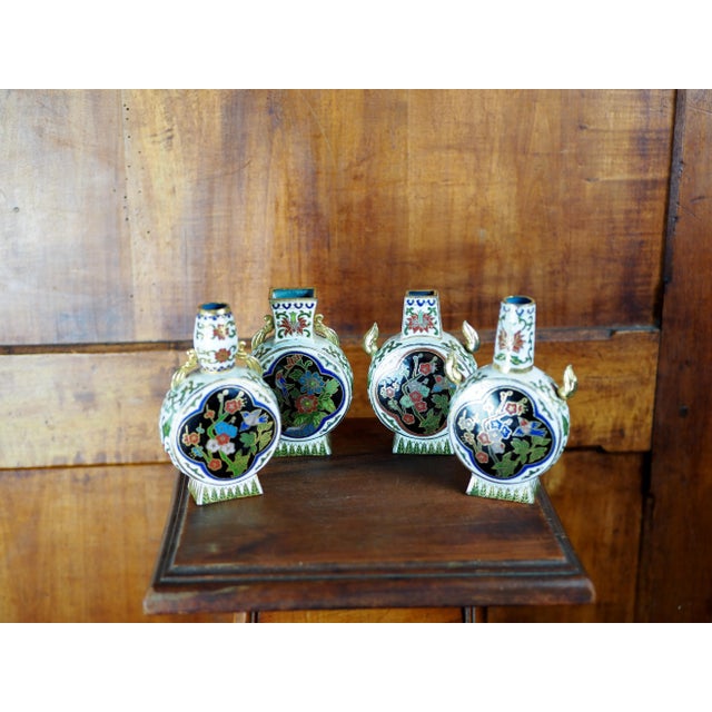 Chinoiserie Mid-Century Chinese Cloisonné Vases - Set of 4 For Sale - Image 3 of 12