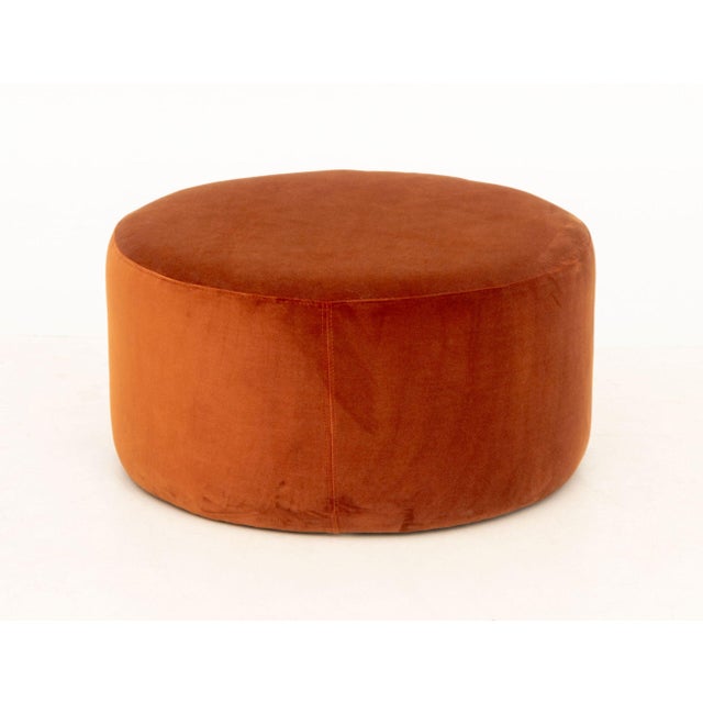 Modern Burnt Orange Velvet Circular Ottoman For Sale In New York - Image 6 of 8