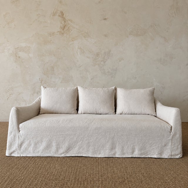 Greige Lyon Sofa by Bloom Home Inc, Greige Belgian Linen, Modern Design For Sale - Image 8 of 9