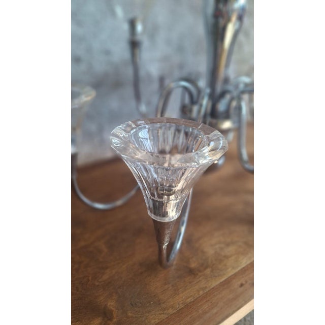 Tulip-Shaped Chandelier in Chrome Metal and Thick Glass, 1930s For Sale - Image 13 of 17