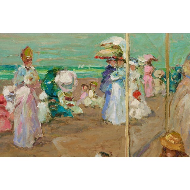 Mid 20th Century Mid 20th Century Jacques Deveau Beach Scene Painting For Sale - Image 5 of 7