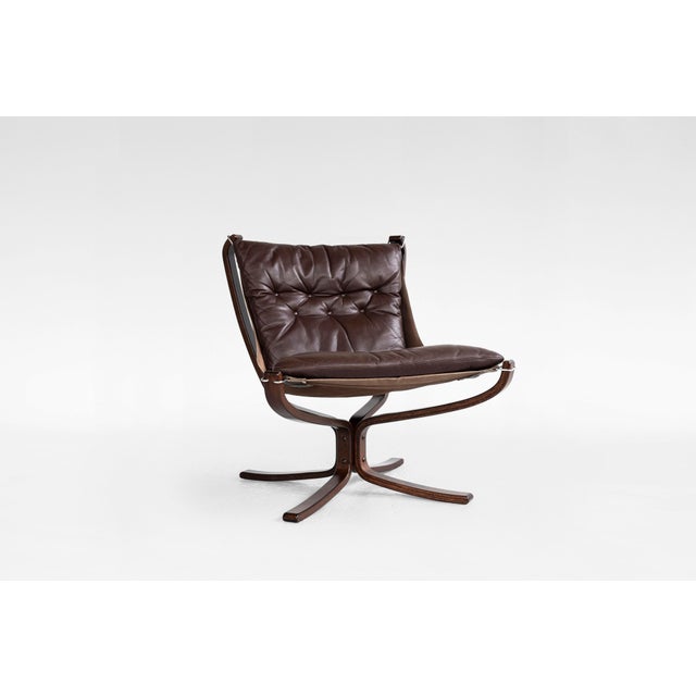 Vintage Falcon Chair in Dark Brown Leather and Plywood by Sigurd Ressell for Vatne Møbler, 1970s For Sale - Image 9 of 9