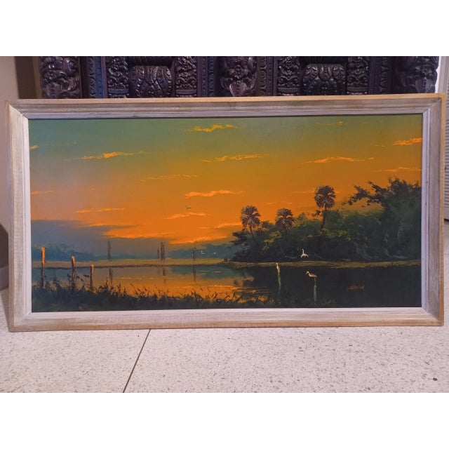 Mid 20th Century Vintage Florida Highwayman Firesky Scene Oil Painting by Sam Newton For Sale - Image 5 of 5