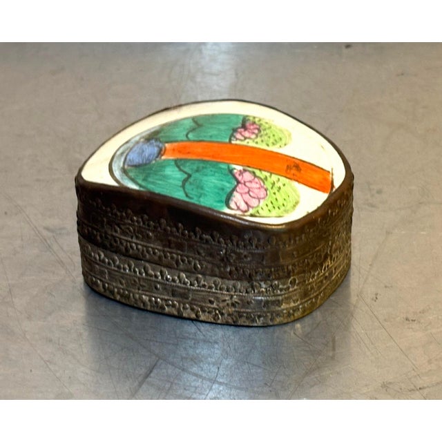 Chinese Chinese Silverplate Hand-Painted Ceramic Trinket Box For Sale - Image 3 of 4