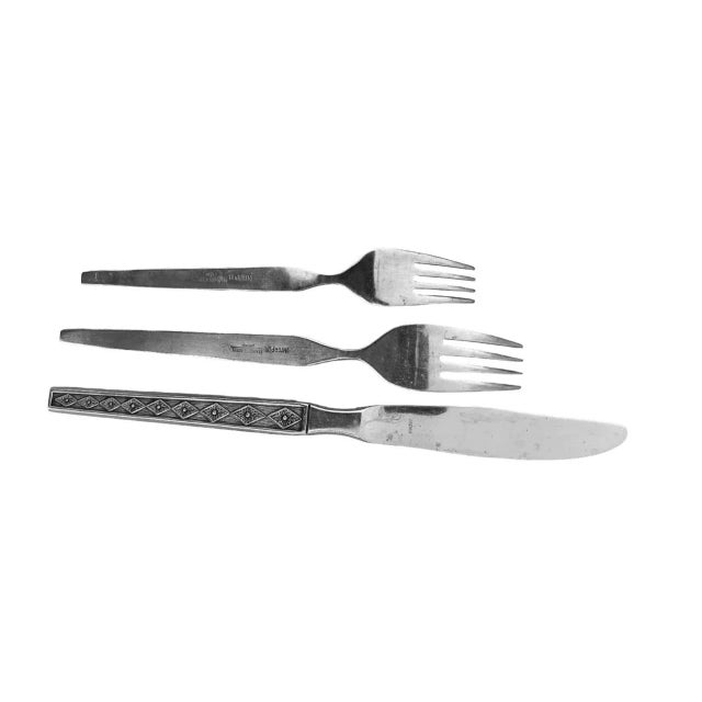 1970s Interpur Stainless Steel Flatware, "Diamonds With Flowers