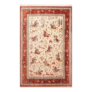 Nazmiyal Collection Hunting Scene Persian Silk Qum Rug