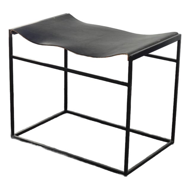 Black Bench With Leather Seat Stool W Metal Frame #1 For Sale