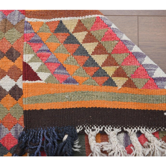1970s Vintage Turkish Hand-Knotted Wool Cotton Orange Runner Rug For Sale In San Francisco - Image 6 of 10