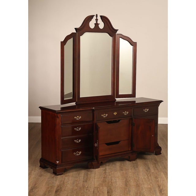 Thomasville Thomasville 'Collectors Cherry' Triple Dresser with Tri-Fold Mirror For Sale - Image 4 of 18