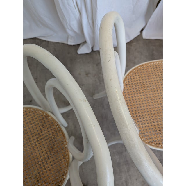 Mid-Century Modern Vintage White Wood Dining Chairs with Cane Seats, 1970s, Set of 4 For Sale - Image 3 of 18