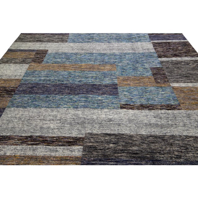 Abstract Modern Apadana's Safi Collection Handmade Earthy Tone Abstract Designed Wool Rug For Sale - Image 3 of 11