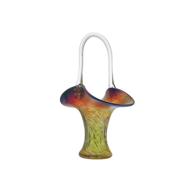 Art Nouveau Josef Rindskopf Pepita Iridescent Art Nouveau Bohemian Glass Basket Vase c.1905 For Sale - Image 3 of 6