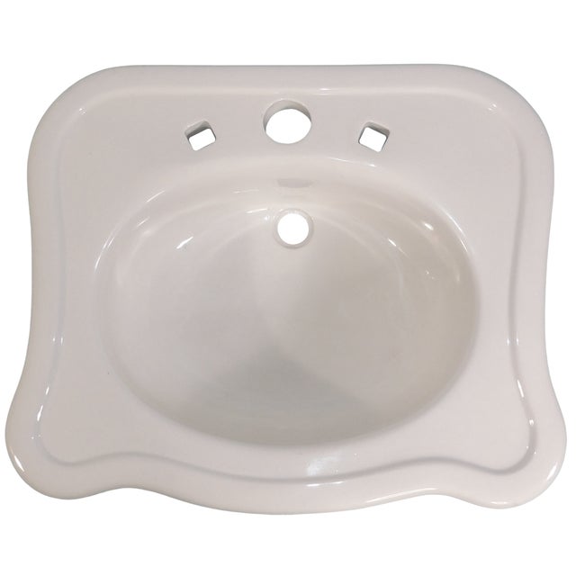 American Antique Thomas Maddock's Sons Co. "Durock" Vitreous China Top-Mount (Drop-In) / Console Sink For Sale - Image 3 of 18