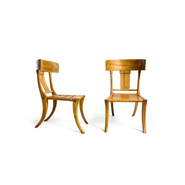 Set of 8 Teak Klismos patio chairs. The chairs are made of solid Peruvian Teak. Finished and ready to enjoy. Set is well...