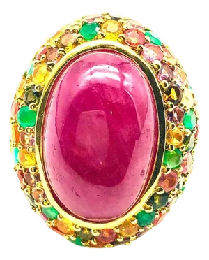 Bochic "Orient" Vintage Ruby, Sapphire & Emerald Ring Set In 18K Gold & Silver