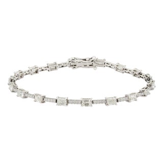 3.77ct Emerald-Cut Diamond Station Tennis Bracelet in 14k White Gold For Sale