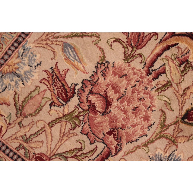 Shabby Chic 1990's Floral Pak-Persian Taupe/Pink Wool Rug - 6'0'' X 8'9'' For Sale - Image 4 of 9
