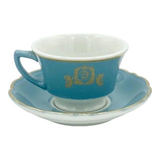 Vintage Fontainebleau Miami Beach Hotel Blue Coffee Cup & Saucer For Sale