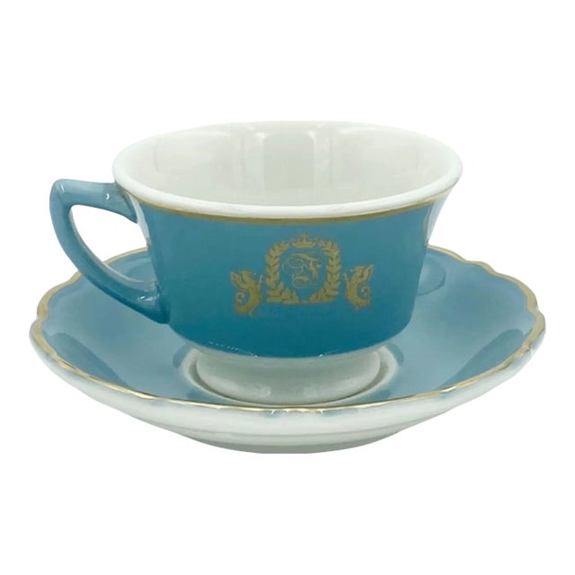 Vintage Fontainebleau Miami Beach Hotel Blue Coffee Cup & Saucer For Sale