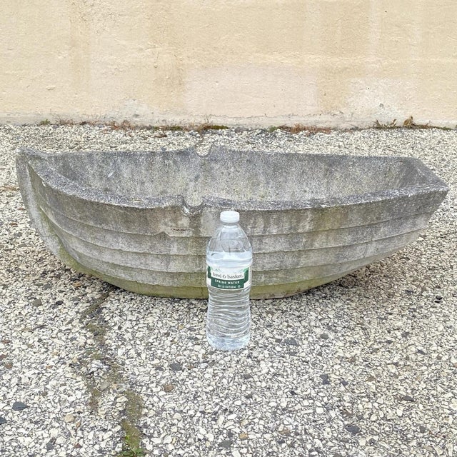 Vintage Cast Concrete Stone 28" Row Boat Garden Planter Flower Pot Yard Decor. Weighs approximately 50 lbs. Circa Late...