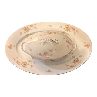 Antique Royal Schwarzburg German Fine China Covered Soup Tureen & Platter Set For Sale