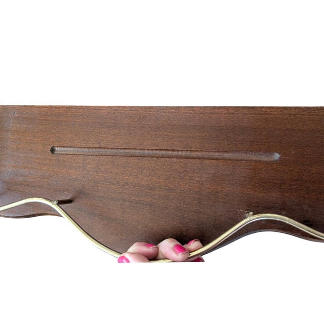 Vintage Wooden Wall Shelf With Brass Railing For Sale - Image 12 of 14