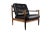 Mid-Century Danish Black Leather and Wood Lounge Chair by Grete Jalk, 1955 For Sale