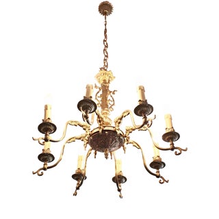 Brass 8-Arm Chandelier with Floral Decoration For Sale